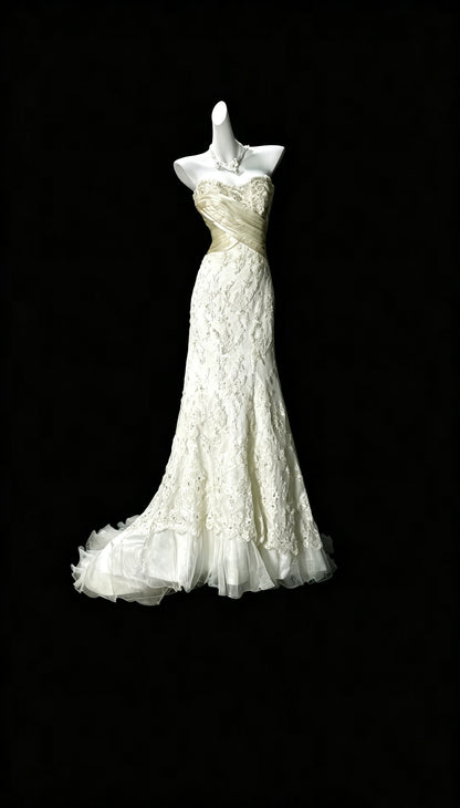 Elegant Sweetheart Neck Off White Tulle Lace Mermaid Long Evening Dress Prom Gown D3643