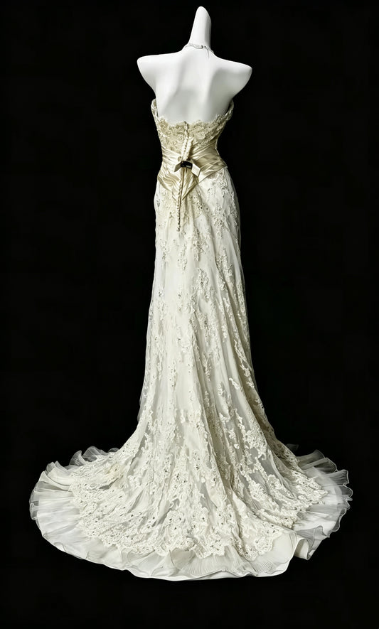 Elegant Sweetheart Neck Off White Tulle Lace Mermaid Long Evening Dress Prom Gown D3643