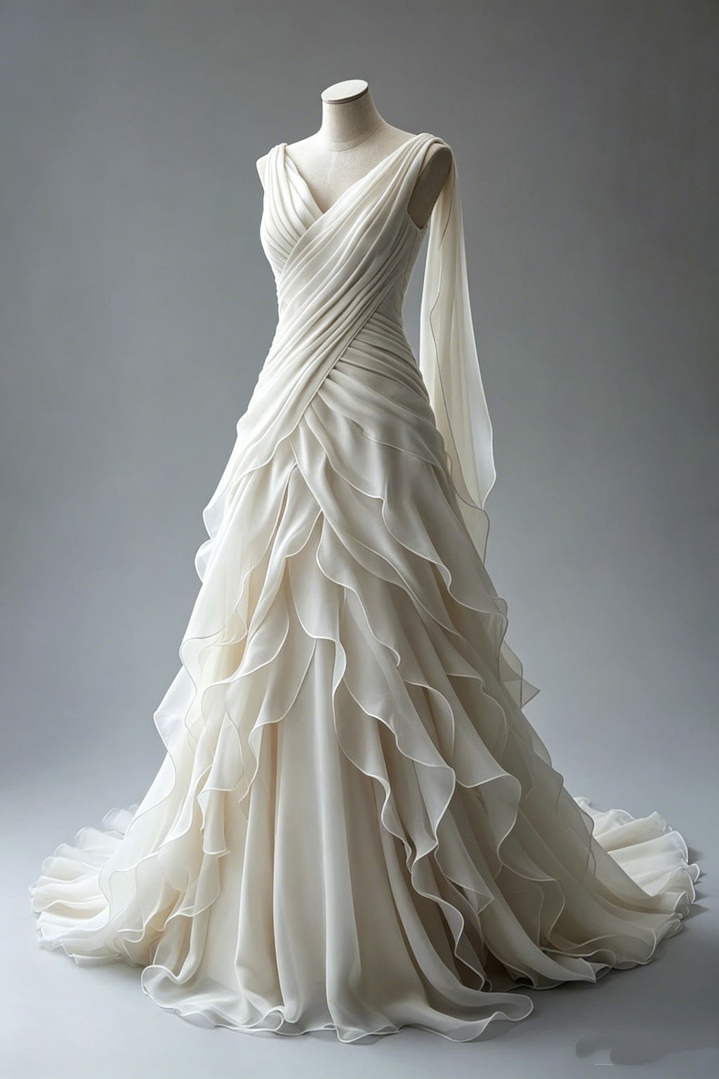 Princess Ball Gown V Neckline Pleats White Chiffon Wedding Dresses SD1741