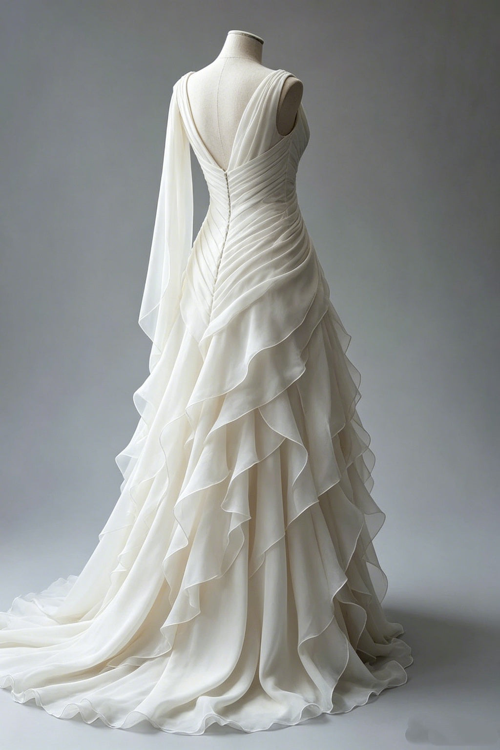 Princess Ball Gown V Neckline Pleats White Chiffon Wedding Dresses SD1741