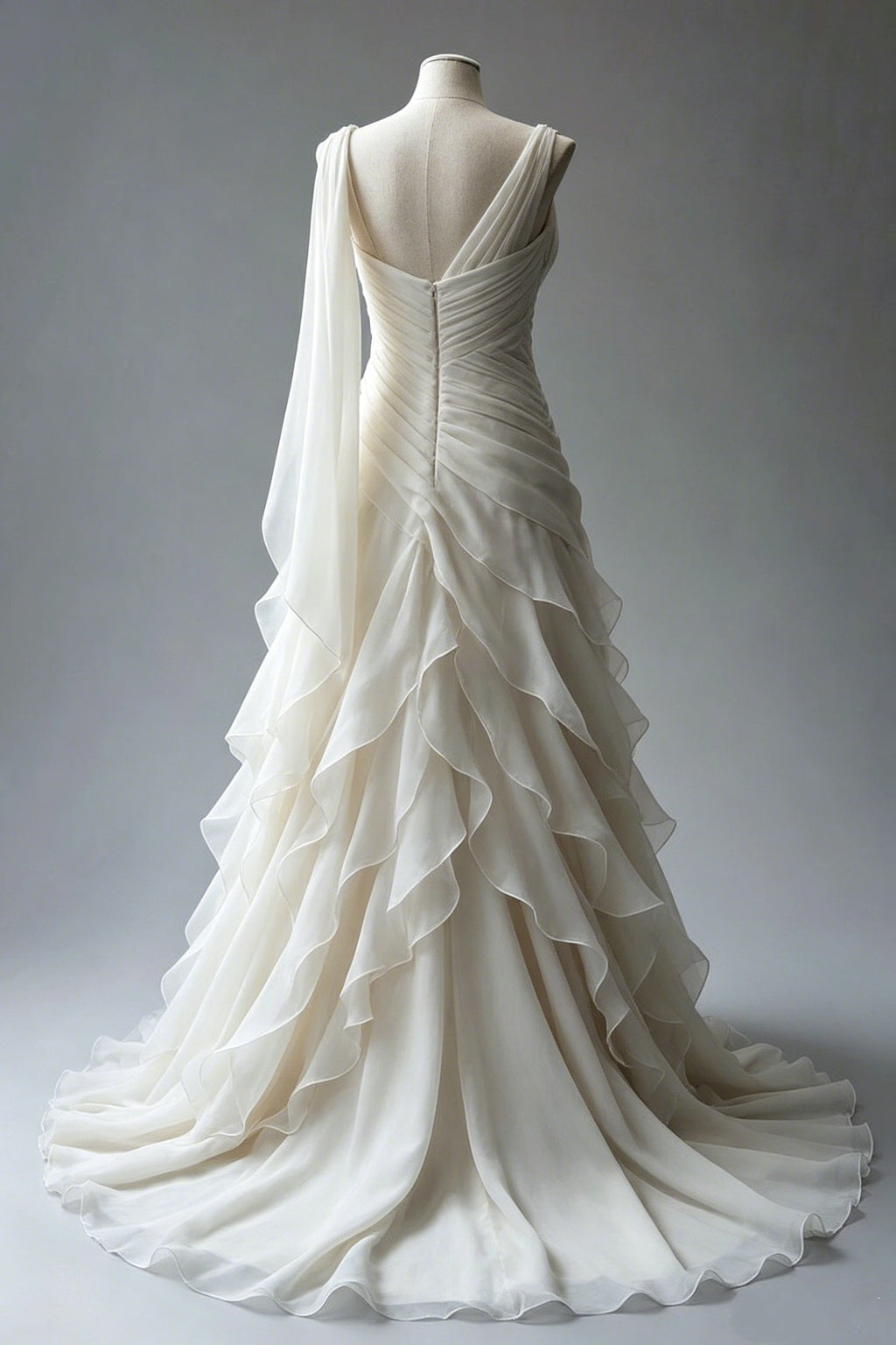 Princess Ball Gown V Neckline Pleats White Chiffon Wedding Dresses SD1741