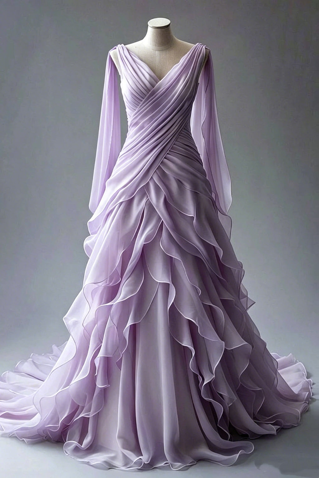 Princess Ball Gown V Neckline Pleats White Chiffon Wedding Dresses SD1741