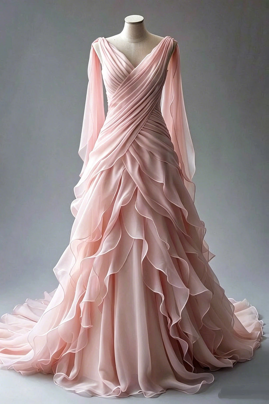 Princess Ball Gown V Neckline Pleats White Chiffon Wedding Dresses SD1741
