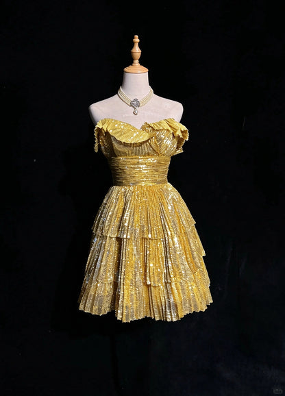 Gorgeous Strapless Gold Sequin A Line Short Homecoming Dress Birthday Dress D5080