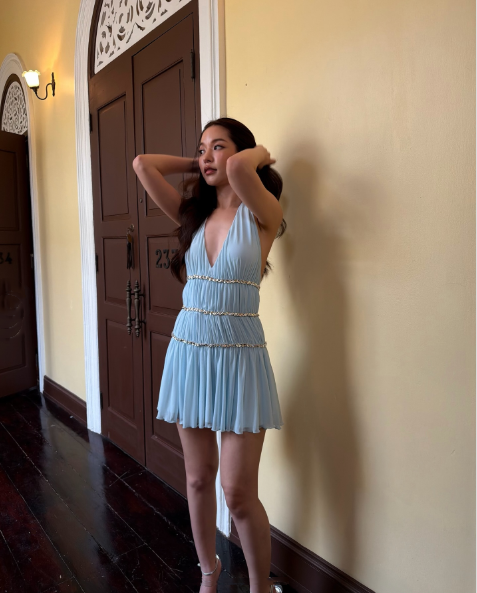 Classy Halter Chiffon Beaded A Line Mini Birthday Dress,Blue Short 8th Grade Homecoming Dress D3665