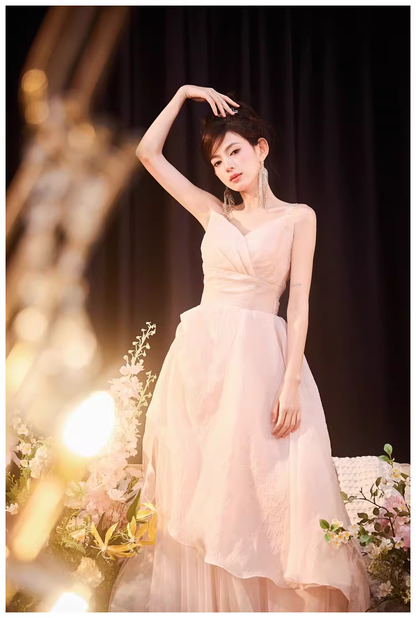 Sweet Pink Spaghetti Straps Tulle Beaded A Line Long Evening Dress Formal 20th Birthday Outfits D2457