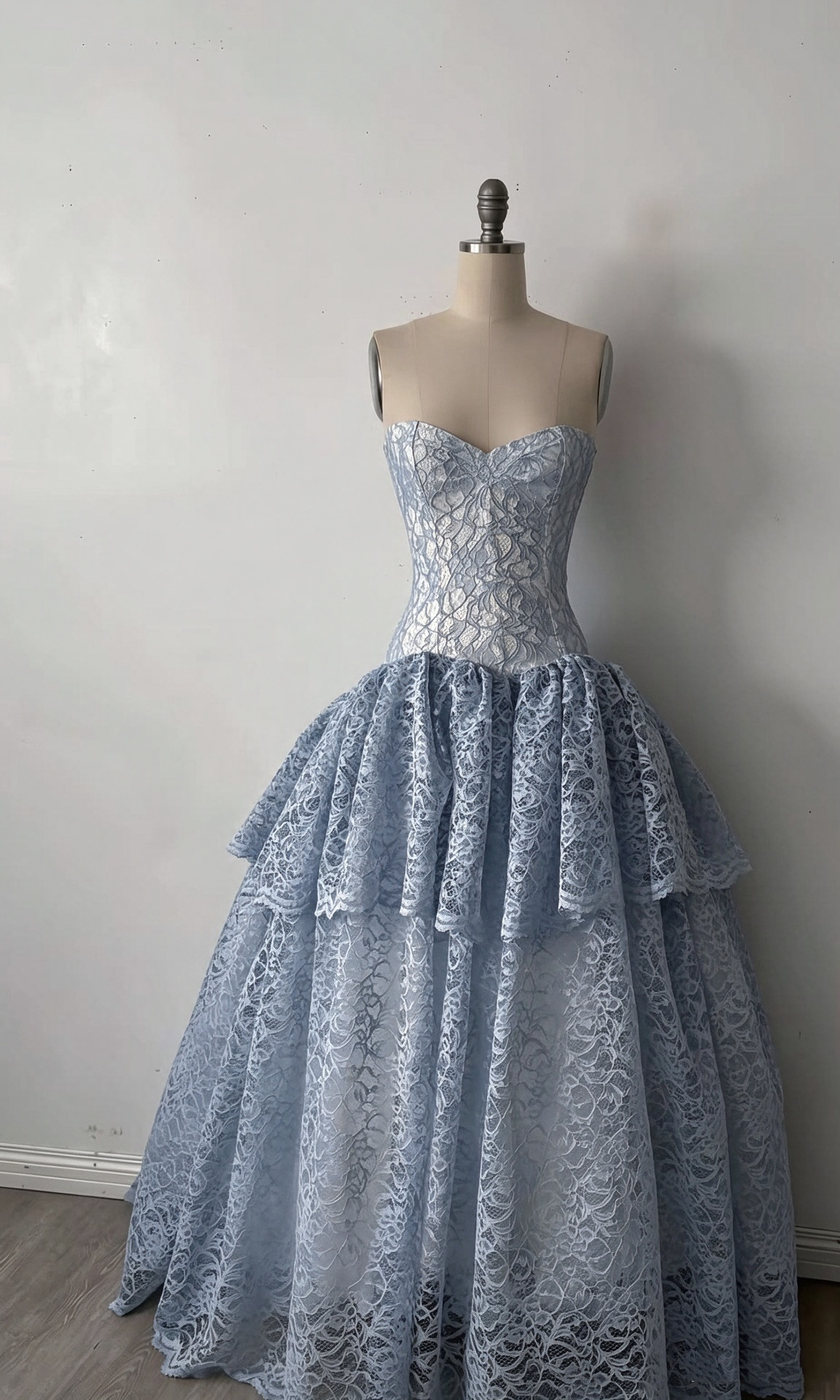 Elegant Blue Strapless Lace Long Birthday Prom Dress Evening Dress D4745