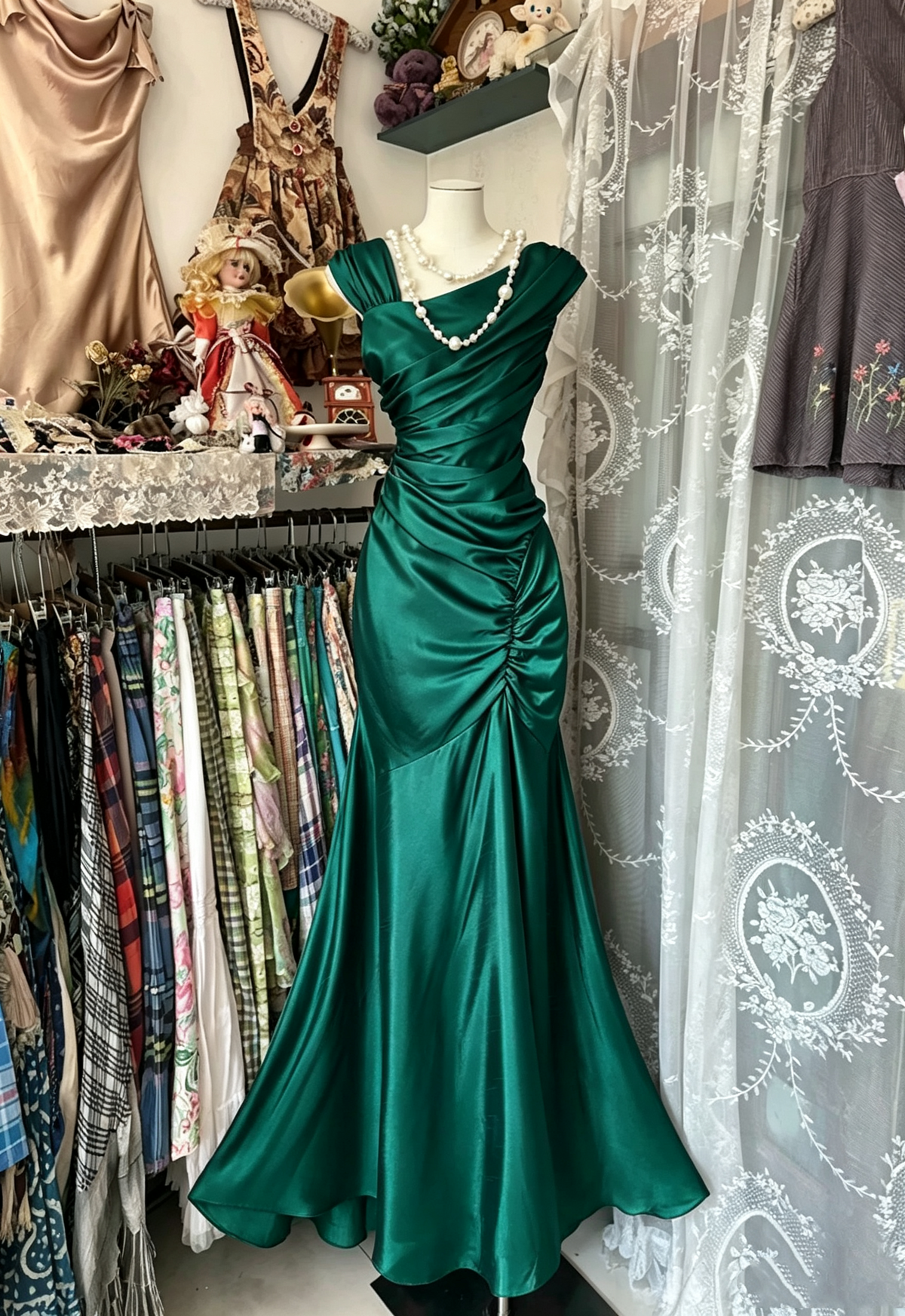 Vintage Fashion Mermaid Floor Length Hot Pink Satin Evening Dress Prom Dresses SD1879
