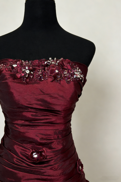Vintage Sheath Strapless Burgundy Mini Dresses Homecoming Dress 16th Birthday Dresses SD2414