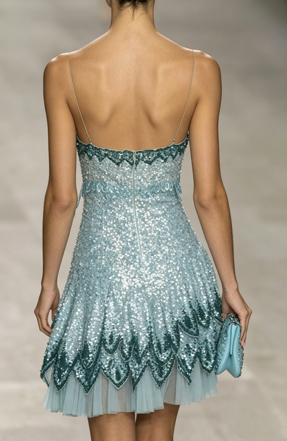 Vintage Blue Sequin Sheath Cocktail Dress Homecoming Dress S514