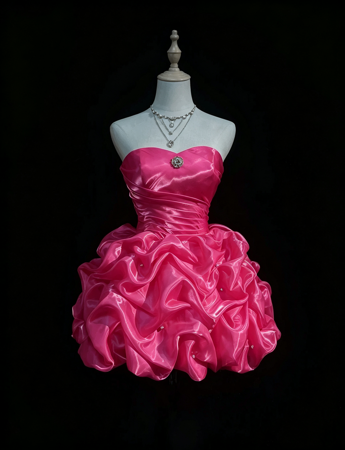 Sexy Hot Pink Satin Pleated Beaded A Line Short 6th Grade Homecoming Dress,Strapless Mini Birthday Dress D3382