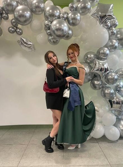 Fashion Spaghetti Straps Satin Tulle Long Wedding Guest Dress,Emerald Green A Line Long Party Dress D4100