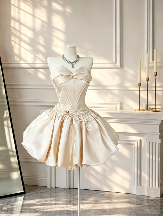 Elegant Strapless Satin A Line Mini Cocktail Dress Formal 15th Birthday Dress D2647