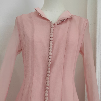 Cute Sheath Scoop Neckline Pink Long Sleeves Short Homecoming Dresses Birthday Outfits SD370