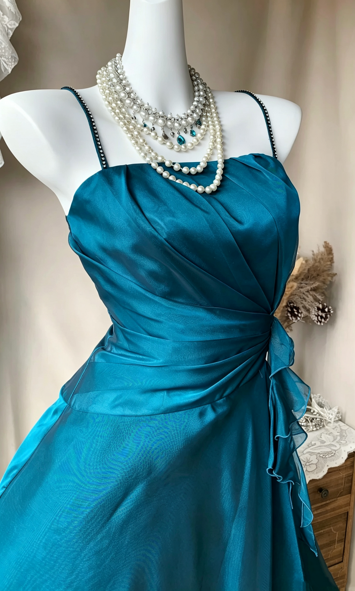 Unique Peacock Blue Satin Tulle Beaded Short Graduation Homecoming Dress,Spaghetti Straps A Line Short Cocktail Dress D4149