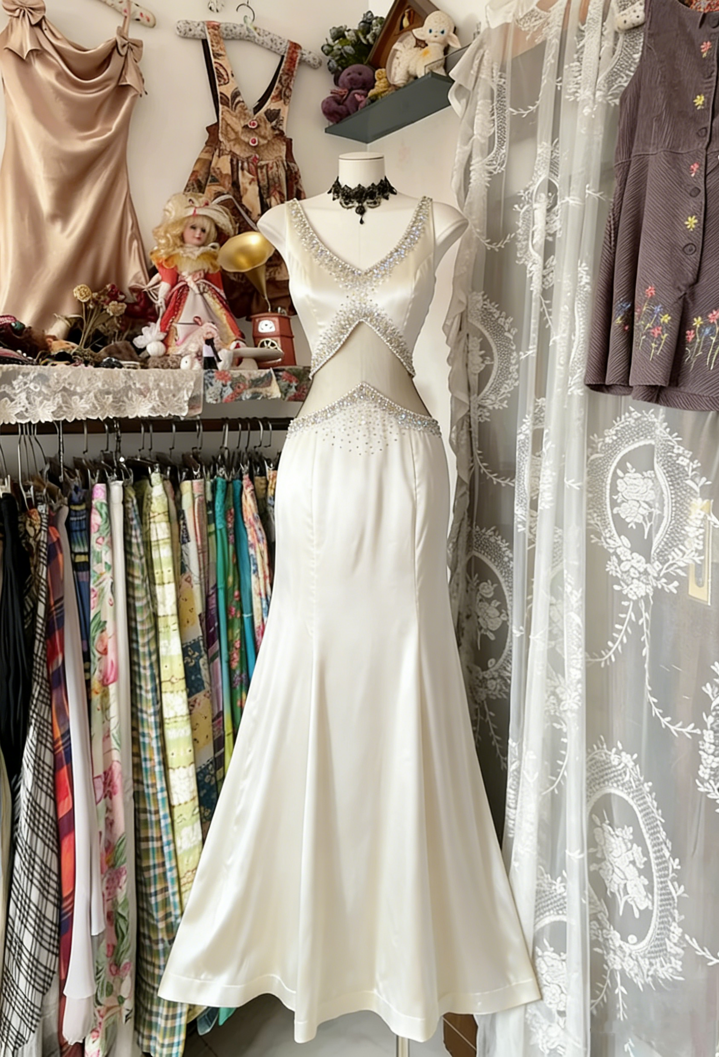 Vintage Fashion Mermaid Straps Floor Length Gray Satin Evening Dress Prom Dresses SD1877