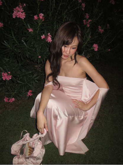 Chic Pink Off The Shoulder Birthday Party Dress Long Wedding Guest Dress D4104
