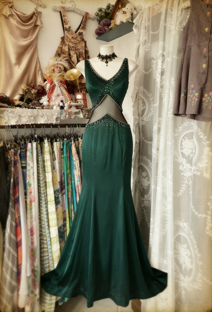 Vintage Fashion Mermaid Straps Floor Length Gray Satin Evening Dress Prom Dresses SD1877