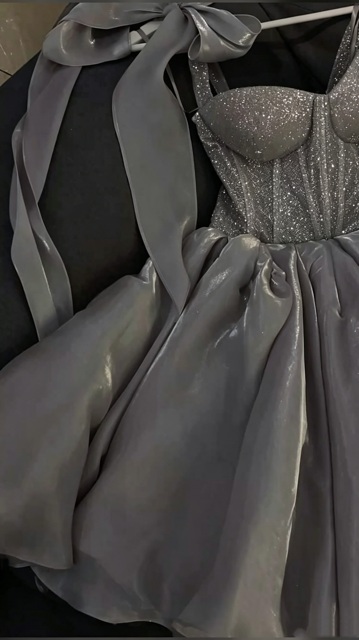 Elegant Bow Straps Silver Gray A Line Short Homecoming Dress Birthday Outfits D4449