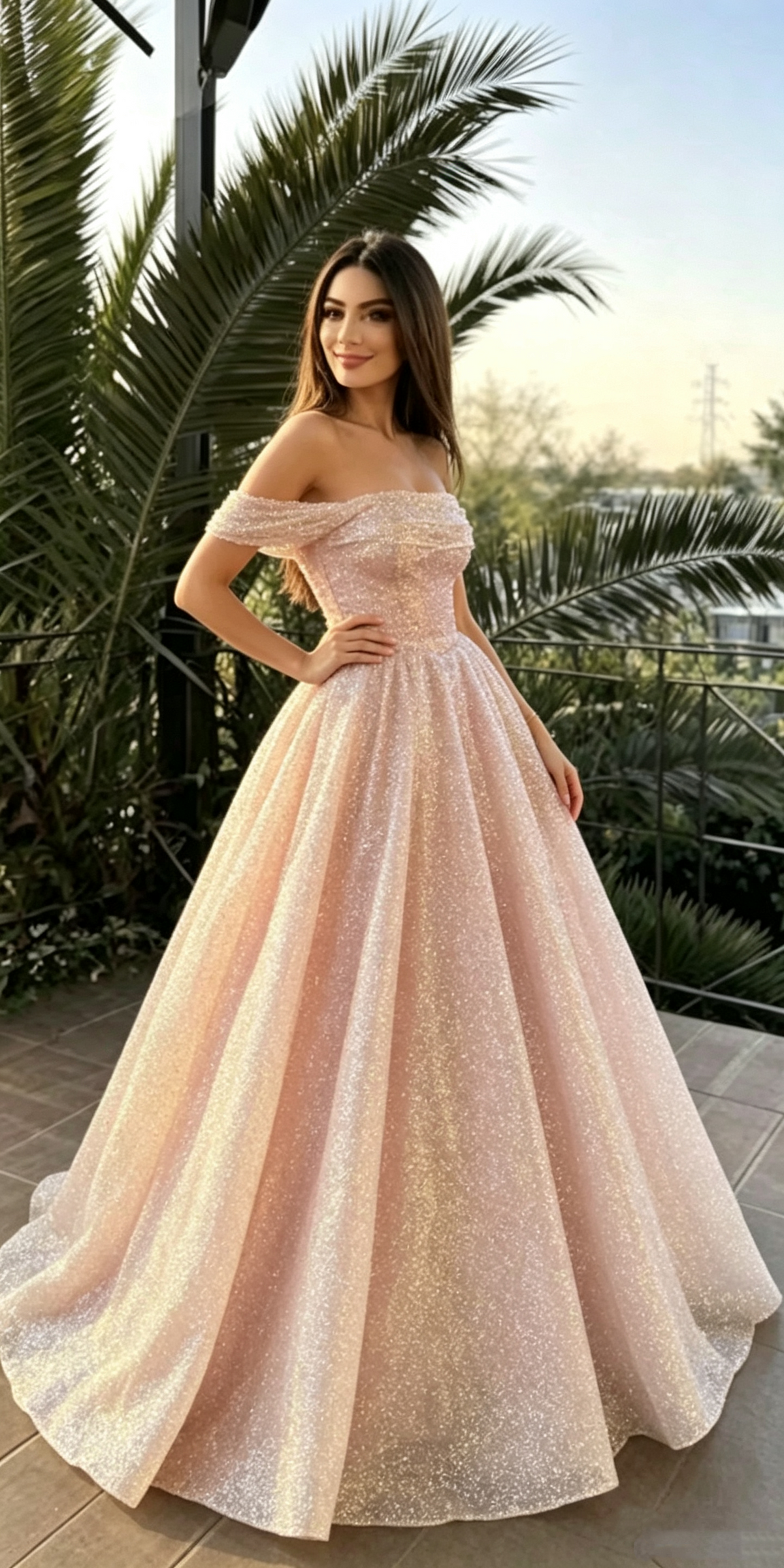 Elegant Pink Off The Shoulder Sequin Long Party Dress Prom Gown D1320