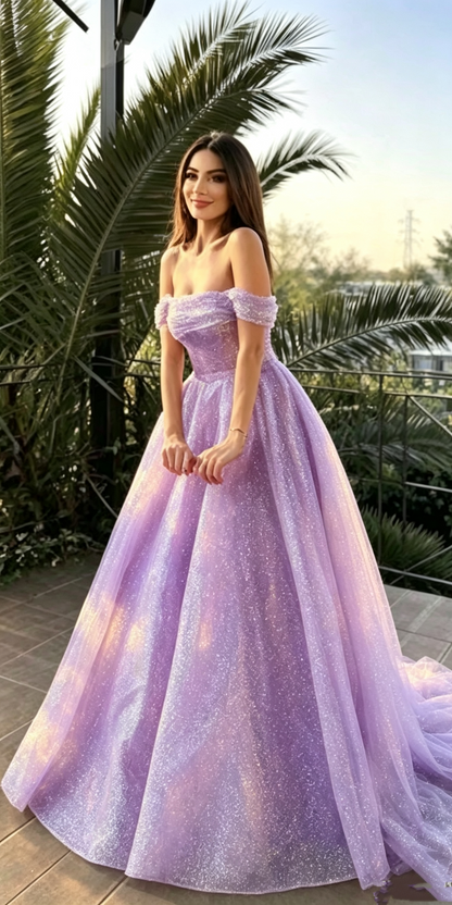Elegant Pink Off The Shoulder Sequin Long Party Dress Prom Gown D1320