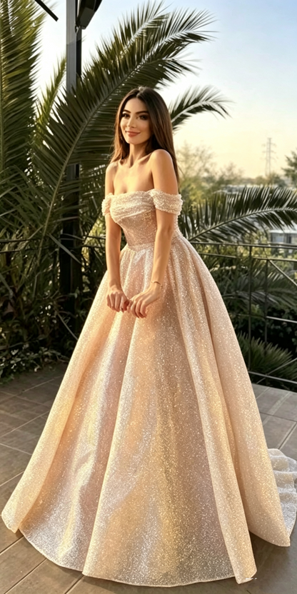 Elegant Pink Off The Shoulder Sequin Long Party Dress Prom Gown D1320