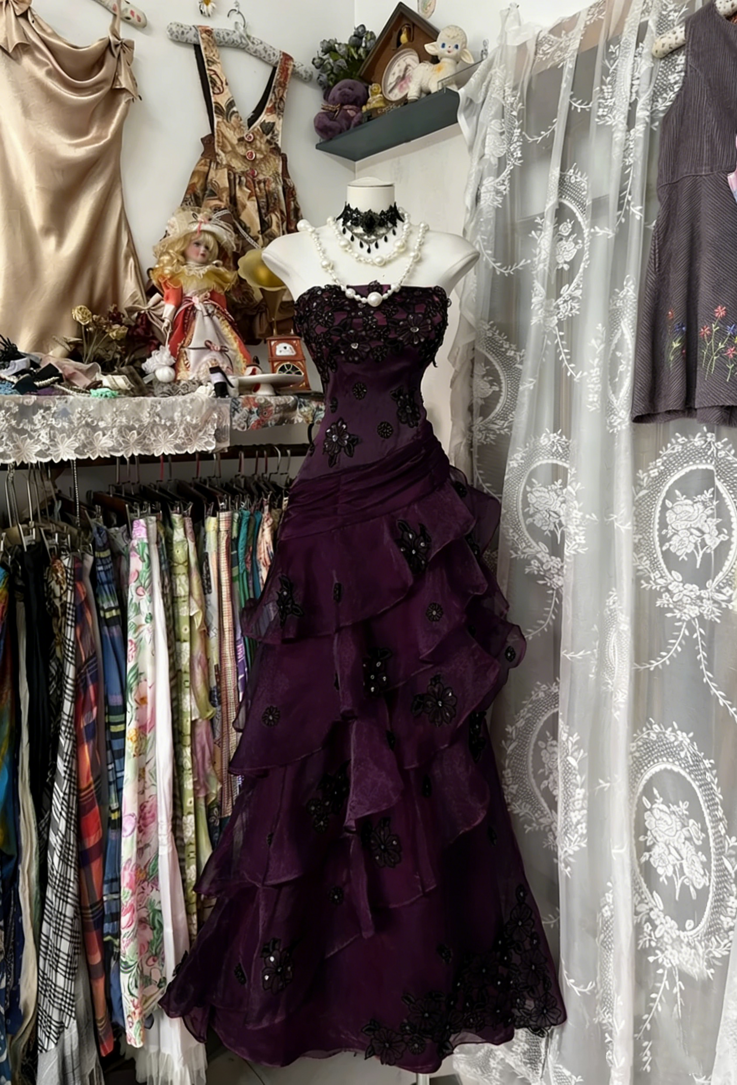 Vintage Fashion Mermaid Strapless Hot Pink Floor Length Evening Dress Prom Dresses SD1887