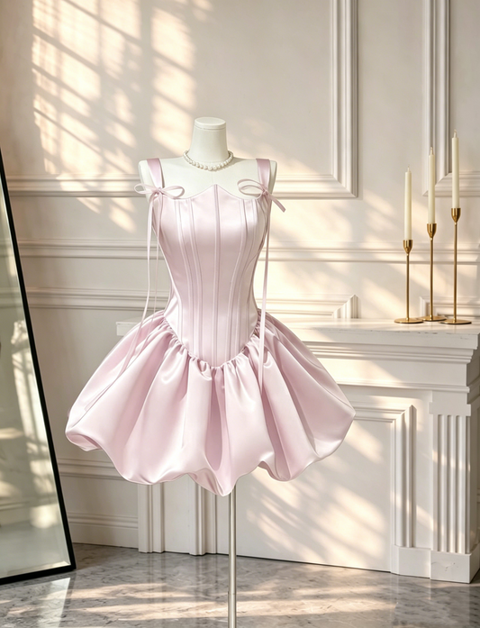 Classy Pink Spaghetti Straps Satin A Line Short Homecoming Dress Formal Mini 17th Birthday OutfitsDress D2663