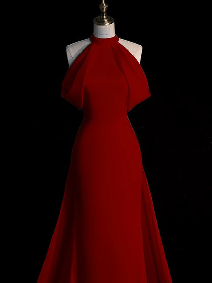 Sexy Sheath Halter Red Satin Long Prom Dress Evening Dress Formal Dress SD1818