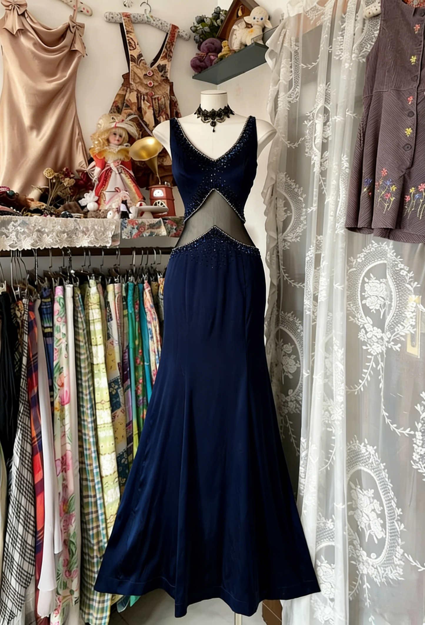 Vintage Fashion Mermaid Straps Floor Length Gray Satin Evening Dress Prom Dresses SD1877