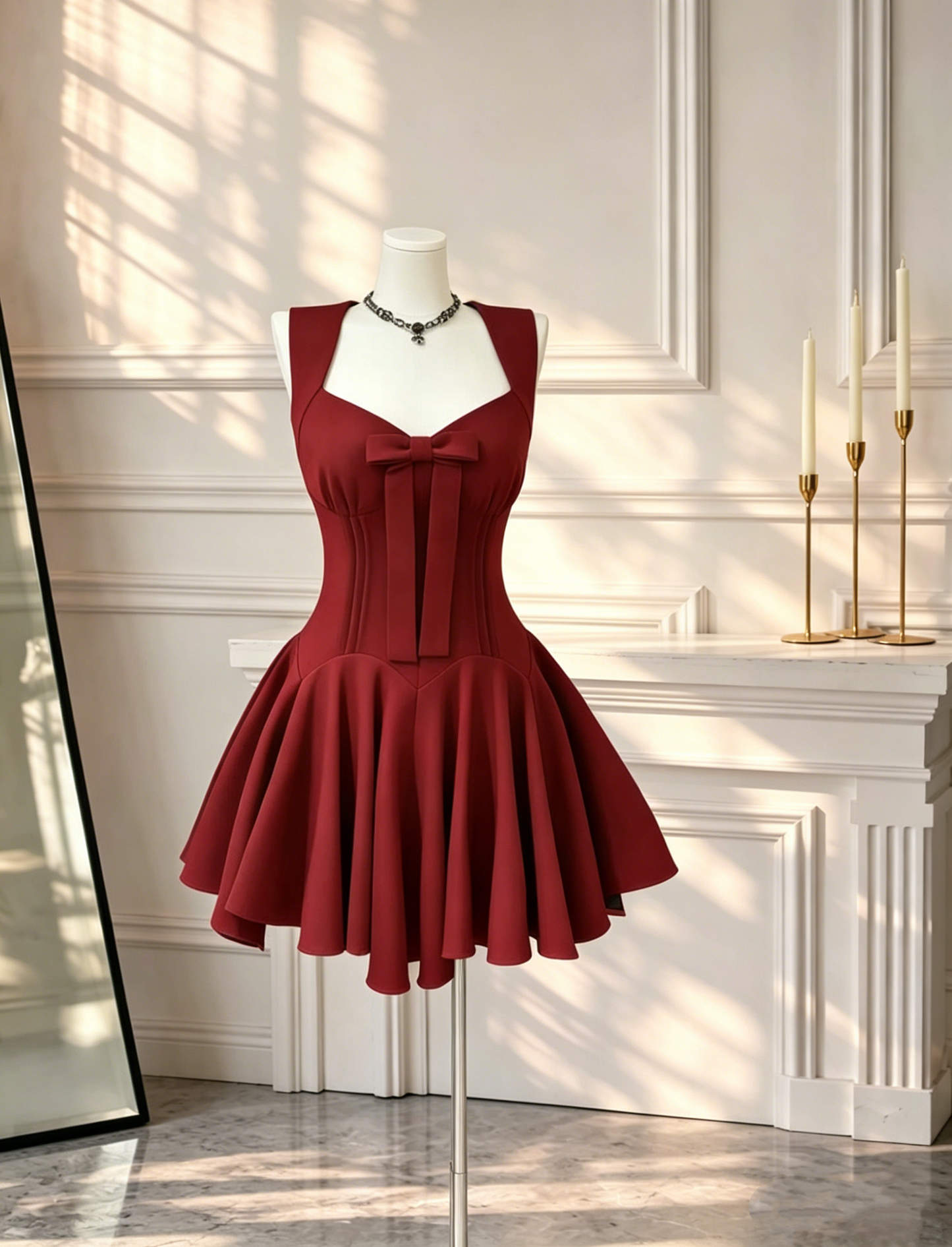 Sexy Red Sleeveless Short Cocktail Dress V Neck Satin A Line Mini Birthday Dress D2662
