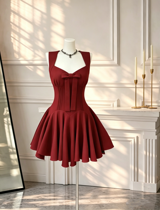 Sexy Red Sleeveless Short Cocktail Dress V Neck Satin A Line Mini Birthday Dress D2662