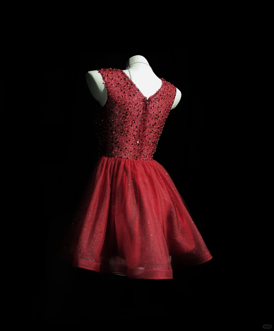 Glitter V Neck Sleeveless Tulle Sequin Beaded A Line Mini Prom Dress,Burgundy Short 9th Grade Homecoming Dress D3245