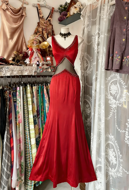 Vintage Fashion Mermaid Straps Floor Length Gray Satin Evening Dress Prom Dresses SD1877