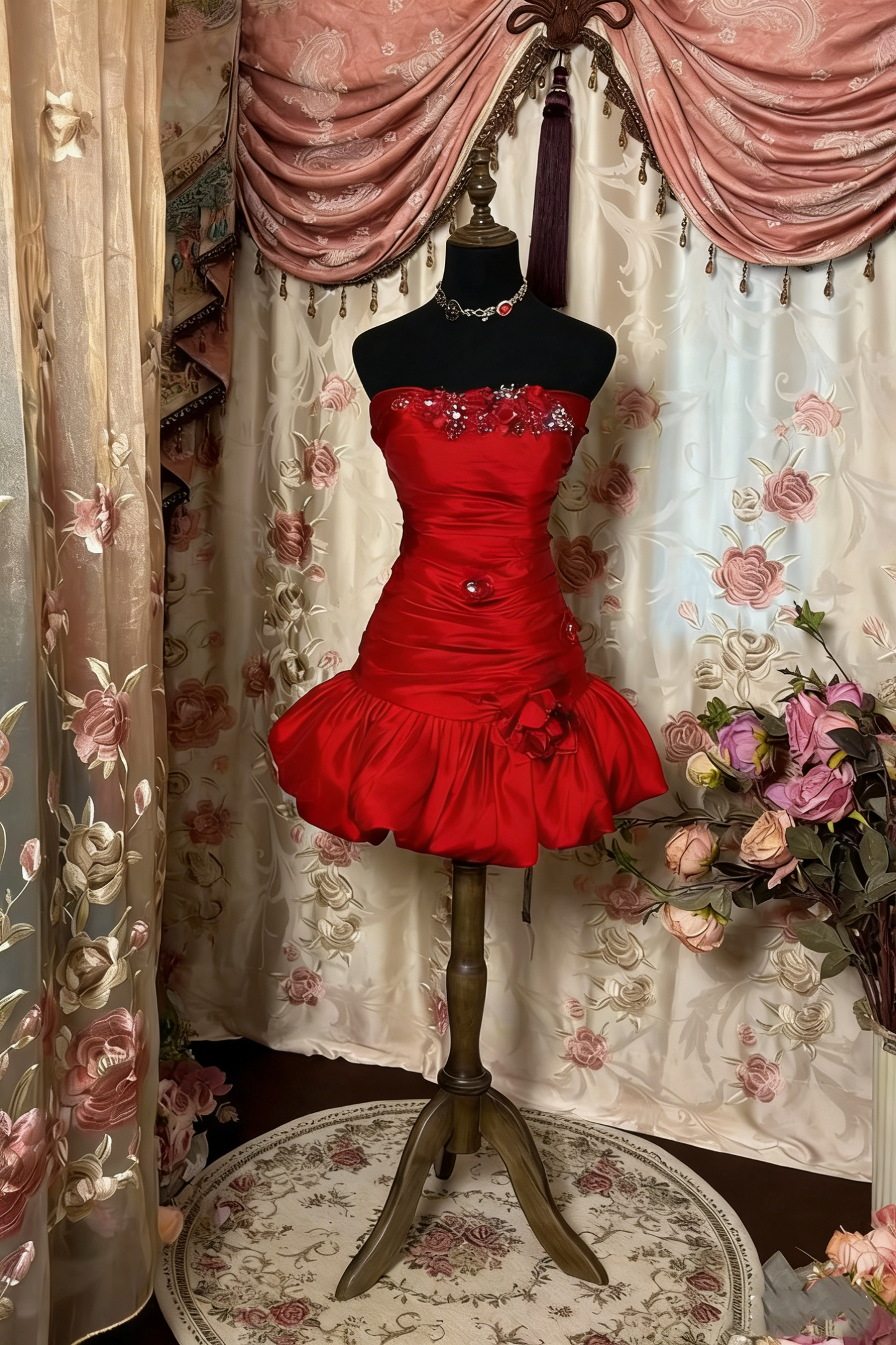 Vintage Sheath Strapless Burgundy Mini Dresses Homecoming Dress 16th Birthday Dresses SD2414