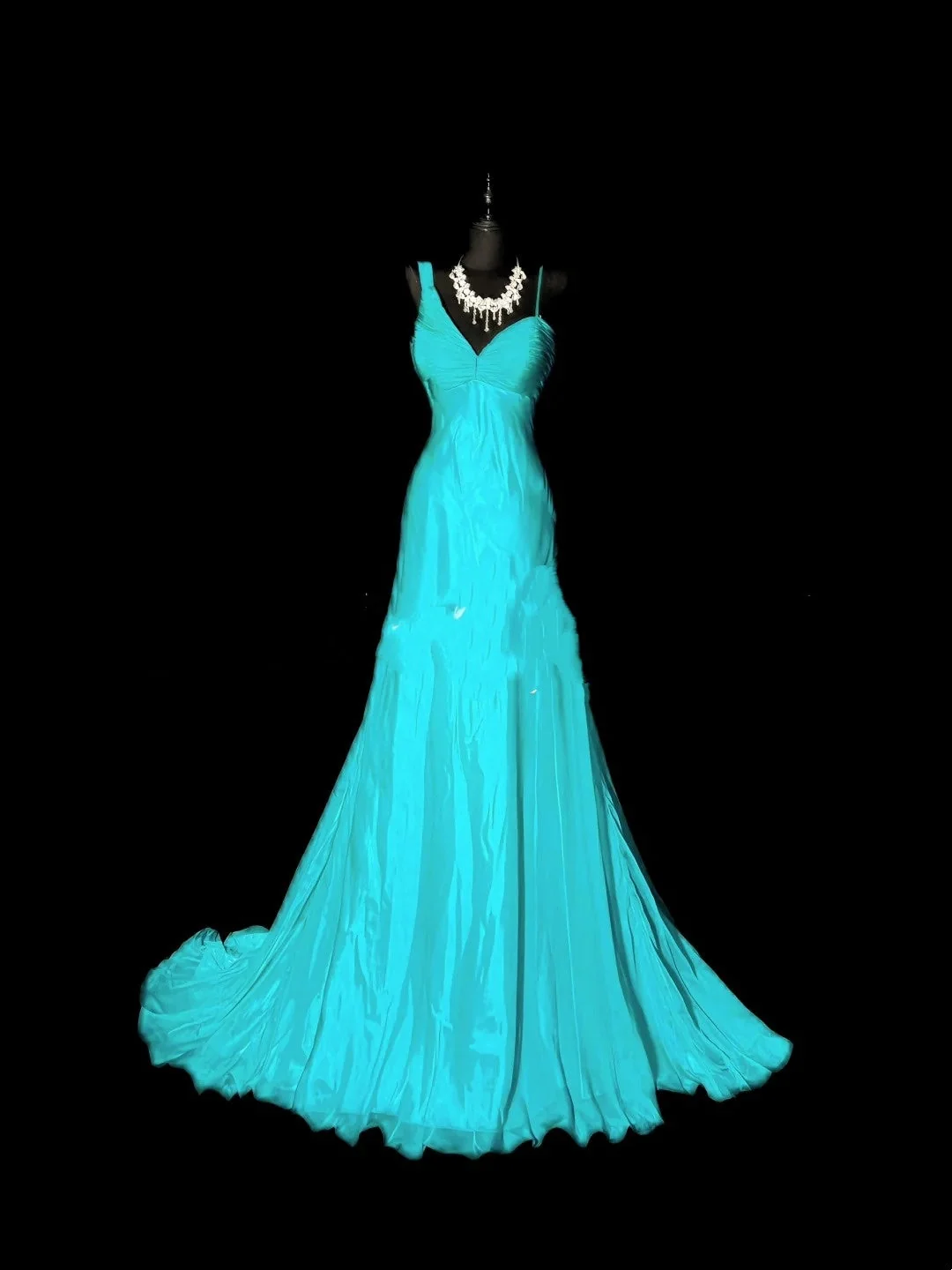 Classy Blue Chiffon With Pleated Bodice 1950s Mermaid Long Evening Dresses Party Gowns D4271