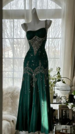 Chic Ivory Chiffon Beaded Mermaid Long Party Dress Evening Dresses D1971