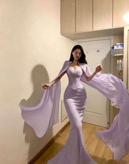 Classy Strapless Light Green Satin Mermaid Party Dress Long Evening Gown D839