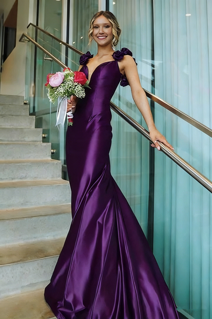 Sexy Mermaid Straps Neckline Pink Satin Backless Evening Gown Prom Dresses SD1431