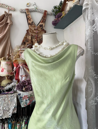 Classy Light Green Sleeveless Satin Mermaid Long Party Dress Evening Gown D1617