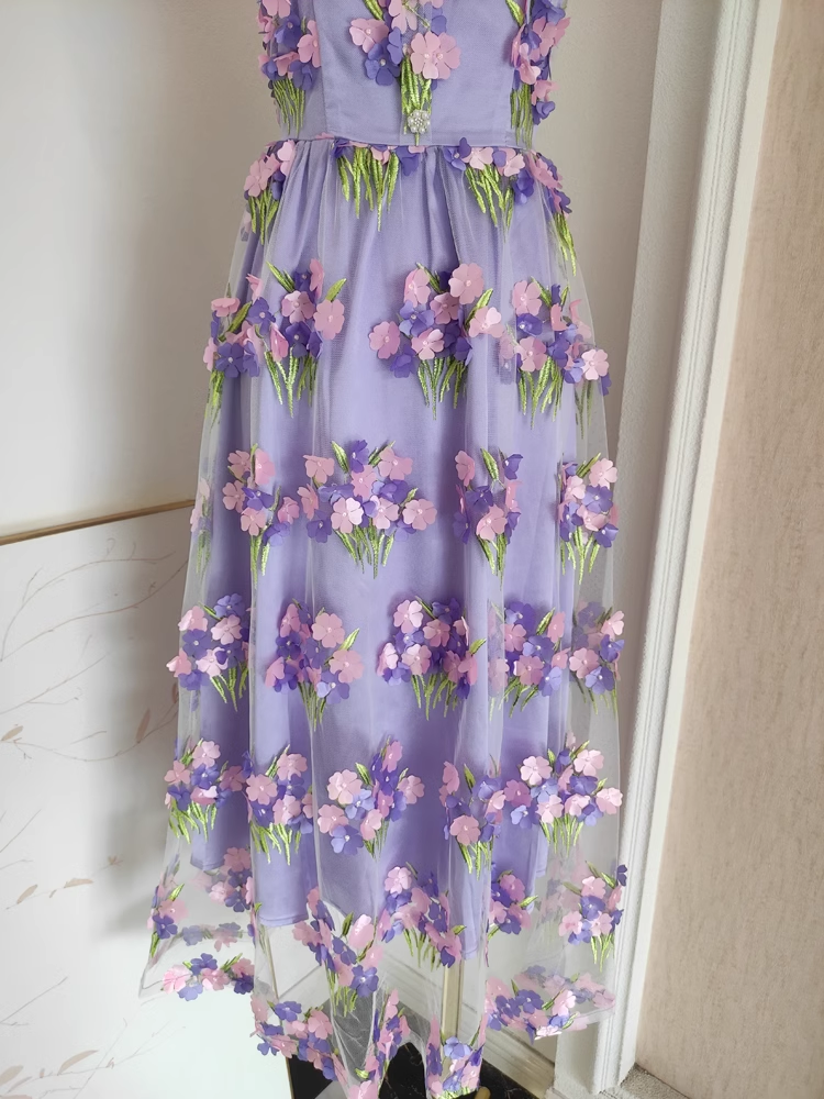 Cute A line Straps Sleeveless Lilac Floral Party Dress Short Birthday Outfits SD383