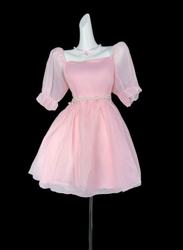 Sweet Pink Tulle A Line Short 16th Birthday Outfits,Formal Graduation Homecoming Dress D4156