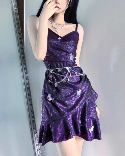 Charming Purple Spaghetti Straps Ruffle Short Homecoming Dress Birthday Outfits S610