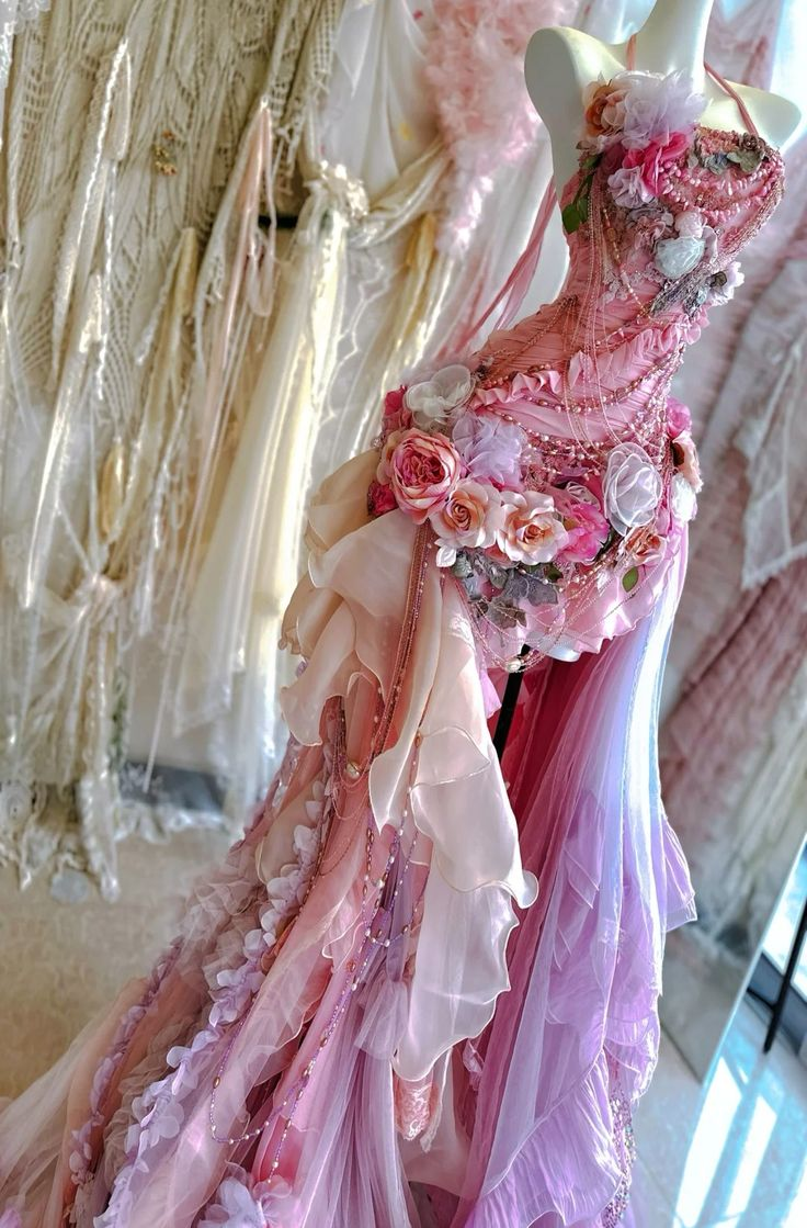 Fairy Halter Tulle Appliques Beaded Pink Mermaid Evening Dress,Formal Long Party Dress Prom Gown D1990