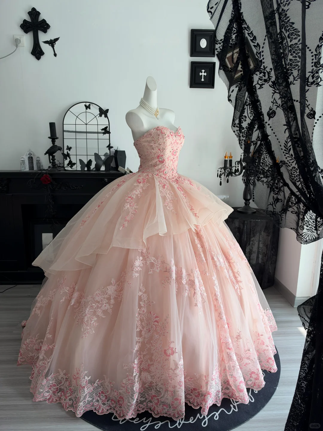 Elegant Sweetheart Neck Ball Gown Pink Tulle Lace Appliques Beaded Quinceanera Dress Sweet 15 Dress D4705