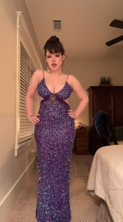 Sexy Spaghetti Straps V Neck Sequin Long Party Dress Purple Long Prom Dress D4391