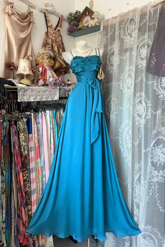 Fashion Blue Spaghetti Straps Blue Mermaid Evening Dress Long Wedding Guest Dress D3212
