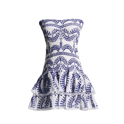 Cute Sheath Strapless Blue Lace Vacation Dress Short Birthday Dresses SD173