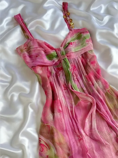 Pretty Pink Chiffon Printed Floral Short Graduation Homecoming Dress Formal 19th Birthday Outfits D712