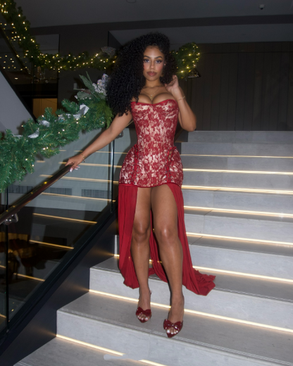 Pretty Strapless Burgundy Lace Sheath Chiffon Short Homecoming Dress Birthday Dress D3338
